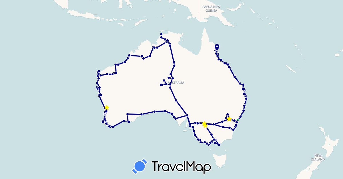 TravelMap itinerary: driving, bus, hiking, bateau in Australia (Oceania)